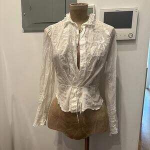 Antique Vintage Edwardian Cotton Women’s White Broderie Embroidered Blouse